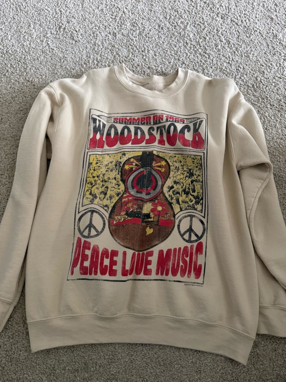 Cream Woodstock Graphic Crewneck Sweatshirt